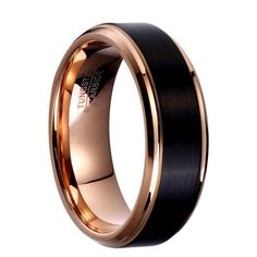 Classic Rose Gold & Black Tungsten Carbide Unisex Wedding Rings - Black Diamonds New York Diamond Carat Size, Gold Tungsten Wedding Bands, Rose Gold Tungsten, Tungsten Carbide Wedding Bands, Tungsten Wedding Rings, Black Tungsten, Tungsten Carbide Rings, Men's Wedding Ring, Tungsten Wedding Bands