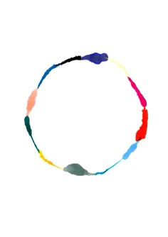 a multicolored bracelet on a white background with the word love written across it