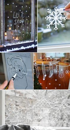 a collage of photos with snowflakes and christmas decorations