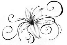 a black and white drawing of a flower with swirls on it's petals