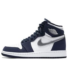 Air Jordan 1 High OG CO JP GS Midnight Navy 575441-141 Vapour Max Nike, Jordan Ones, Retro Basketball Shoes, Blue Jordans, Jordan Shoes Retro, Womens Air Jordans, Jordan 1 High Og, Air Jordan 1 Retro High Og, Nike Brand