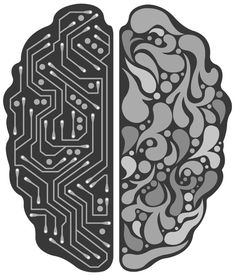 the left and right halves of an electronic circuit board are shown in black and white