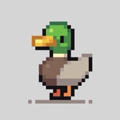 a pixelated duck with a green head and black beak