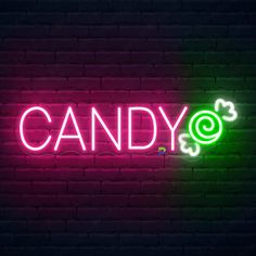 Neon Sweets Sign Candy Led Light Sweets Sign, Dark Brick Wall, Tropical Disco, Neon Candy, Neon Open Sign, Candy Signs, Pink Neon Sign, Neon Bar Signs, Neon Sign Art