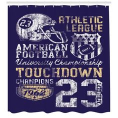 East Urban Home Sports Shower Curtain Set + Hooks Size: 69" H x 105" W Postal Vintage, Football Vintage, Power Room, Shower Curtain Decor, Shower Curtain Set, Home Sport, Duvet Covers Twin, High Resolution Picture, Retro Stil