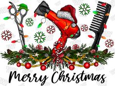 merry christmas clipart with scissors and hair dryer