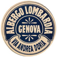 a blue and white sign with the words genovaa in it's center