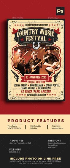 an event flyer for the country music festival - clubs and events flyers print templates