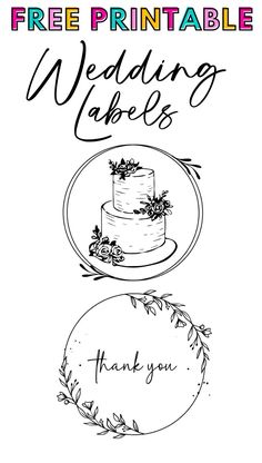 a wedding cake with the words free printable on it and an image of a thank card