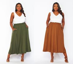 Discover the ultimate in comfort and style with our Versatile Buttery Soft Midi Skirt , designed to suit every occasion: - Custom Length for Petite and Tall : Will shorten 3" for Petite, and Add 2" for Tall. Leave note at check out or message shop for the desired skirt length to be adjusted.  - Functional Pockets: Enjoy the convenience of pockets to keep essentials close at hand. - Chic Paper Bag Style: This trendy silhouette flatters your figure while offering a modern touch. - Comfortable Fit: Maxi Skirt With Pockets, Plus Size Soft, Skirt With Pockets, 4 Way Stretch Fabric, Bag Style, Flowy Skirt, Skirts With Pockets, Long Length, Skirt Length