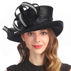 PRICES MAY VARY. This Derby hat are made from top quality satin ribbon fabrics. This Sunday church hat is a classic hat, decorated with ribbon band and rhinestone, short upturned brim, looks beautiful and elegant. Hat circumference: 57cm/22.5inches. (drawstring adjuster inside) This Church hat is a perfect choice for any occasion such as Church, Race, Cocktail, Tea Party, Wedding, Kentucky Derby Day, Travelling, Honeymoon and Anniversary etc. Prompt: You can make it looks perfect by STEAM IRONIN Kentucky Derby Party Hat With Satin Bow, Elegant Hat With Satin Bow For Party, Elegant Party Hat With Satin Bow, Elegant Fitted Mini Hats For Holiday, Kentucky Derby Evening Hat With Satin Bow, Elegant Fitted Costume Hats And Headpieces For Holidays, Party Hats With Ribbon And Short Brim, Party Hat With Ribbon And Short Brim, Formal Fitted Hats With Ribbon