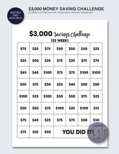 the $ 3, 000 money saving challenge poster