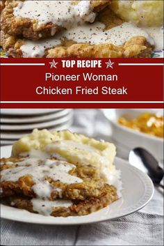 chicken fried steak with gravy on top and another image in the bottom right corner