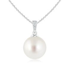 This silver solitaire pearl pendant offers a simple yet elegant look. The diamonds pavé set on the bale offer a glittering effect to the lustrous pearl, while the milgrain detail on the bale lends a slight vintage touch. You can flaunt a sophisticated style of your own with this scintillating South Sea cultured pearl dangle pendant gracefully dangling around your neck. Water Pearl Necklace, White Gold Solitaire, June Birthstone Jewelry, Cultured Pearl Necklace, White Gold Chains, Gold Pearl Necklace, Gift For Her Birthday, June Birthstone, Sea Pearls