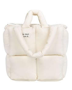 Puffer Tote Bag - Cream - MY MUM MADE IT Square Nylon Bag For Everyday, Square Nylon Shoulder Bag With Zipper Closure, Casual Nylon Puffer Bag, Travel Nylon Puffer Shoulder Bag, White Nylon Bag With Zipper Closure, Nylon Rectangular Bag With Zipper Pocket, White Nylon Bags With Zipper Closure, Rectangular Nylon Bag With Zipper Pocket, Rectangular Nylon Bags With Zipper Pocket