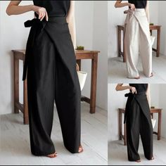 High Waist Palazzo Wrap Pants Your Choice: Black, Beige Or Blue Preorders: Please Allow Additional Shipping Time. Wrap Pants, Pants Vintage, High Waisted Trousers, Linen Women, Long Pants, High Waisted Pants, Fashion Pants, Stylish Women, Wide Leg Pants