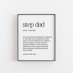 a black and white framed print with the words step dad in different languages on it