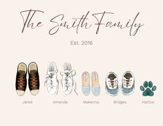 the smith family's shoes are featured in this image, with their names on them