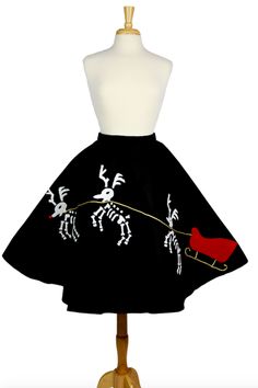 *MADE TO ORDER ITEM* Please allow 3-5 days for your skirt to be made and shipped A fun festive circle skirt that will surely be a great conversation starter at any event. - Made from felt - Has a side zipper - Iron in Polyester setting with no water in iron, and no steam. Avoid ironing the Reindeer's red nose a gold rope Waist sizes: XS 24-25" S 26-27" M 28-29" L 30-31" XL 32-33" 1X 35-36" 2X 38-39" 3X 41-42" 4X 44-45" Silly Outfits, Princess Aprons, Dapper Day Outfits, Disney Dapper Day, Handmade Halloween Costumes, Disney Skirt, Diy Clothes Patterns, Circle Skirts, Barbie Doll Clothing Patterns