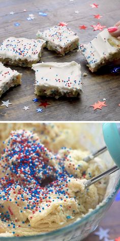 there are two pictures of cake batter with sprinkles