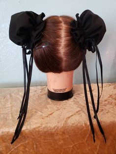 An adorable set of solid black cotton bun covers. Adjustable satin ribbon drawstring closure holds bun covers securely in place for comfortable all day wear. Perfect for cosplay, special occasions, and everyday casual wear! Custom orders always welcome! Diy Hair Bun, Hair Accessories Bun, Corpus Christi Tx, Ribbon Wrap, Chun Li, Hair Bun, Diy Hair, Cool Fabric, Green Fashion