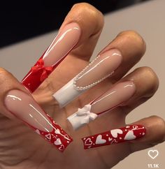 Vday Nails, Red Acrylic Nails