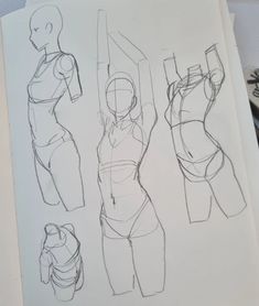 three sketches of female body shapes in various poses