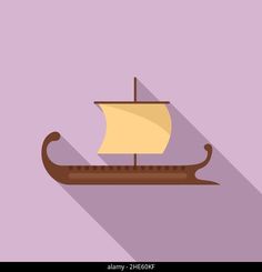 a boat that is floating on the water with a long shadow - stock photo, flat style