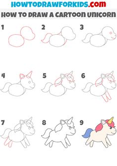 how to draw a cartoon unicorn step by step instructions for kids and beginners with pictures