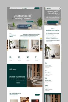 an image of a website design for interior decorating company, elevating spaces