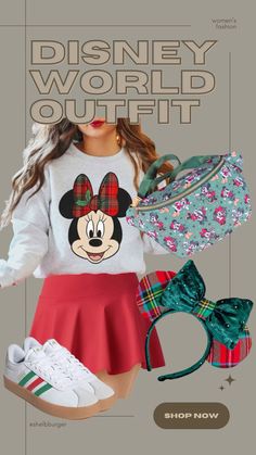 Women’s Minnie Mouse Christmas outfit for Disney World red and green plaid  Follow my shop @shelbburger on the @shop.LTK app to shop this post and get my exclusive app-only content!  #liketkit #LTKTravel #LTKSeasonal #LTKFamily @shop.ltk https://liketk.it/4Ox9J Christmas Outfit Disney World, Disney World Christmas Outfit For Women, Womens Disney Christmas Outfit, Xmas Disney Outfits, Outfit For Disney World