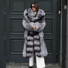 Luxury Women Natural Real Silver Fox Fur Coat Big Lapel Jacket Winter Overcoat | eBay Luxury Long Sleeve Outerwear For Fall, Luxury Long Sleeve Fall Outerwear, Luxury Fur Coat With Faux Fur Trim, Luxury Long Sleeve Fur Coat With Faux Fur Trim, Classic Long Fur Coat For Fall, Classic Long Sleeve Fur Coat For Fall, Luxury Long Sleeve Outerwear With Faux Fur Trim, Luxury Winter Pea Coat With Pockets, Luxury Fall Parka