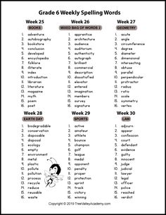 the grade 6 spelling worksheet is shown in black and white, with an image of