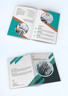 two fold brochure with an orange and teal stripe on the front, blue and green stripes on the back