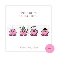 a cross stitch pattern with three pink pigs