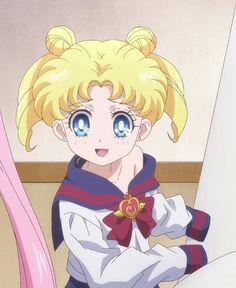 an anime character with blonde hair and blue eyes