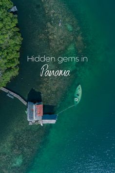 an aerial view of the water and shore with text that reads hidden gems in banana