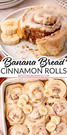 banana bread cinnamon rolls in a baking dish