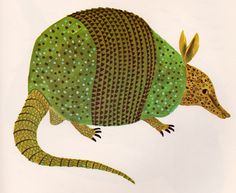 an illustration of a green and brown armadile with dots on it's body