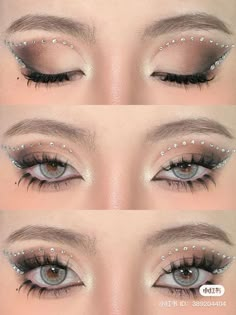 Unique Eye Makeup, Rhinestone Makeup, Douyin Makeup, Eye Makeup Pictures, Eye Makeup Designs