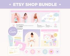 the etsy shop bundle is displayed on a white background with pink and purple accents