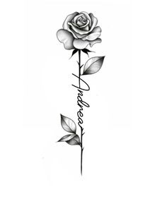 a black and white rose with the word love on it's side tattoo design