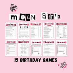 Mean Girls Birthday Party Games, Slumber Party Activities, Teens Slumber Party, Preteen Sleepover Games, Pink Slumber Party The perfect Bundle to make your teens slumber party  a hit  What you will get  1.Name that cake 2. Ever or Never  3. Scavenger Hunt  4. Scattegories 5. Would She rather  6. How well do you know the birthday gir? 7.Whats on your phone?  8.Whats in your sleepover bag? 9.Give yourself a point if  10.Spin the nail polish 11.Candy Dice  12. Birthday Emoji Pictionary  13.Guess th Sleepover Party Games 13th, 16 Birthday Party Games Activities, Sweet 13 Birthday Party Games, Sleepover Birthday, Mean Girls Sleepover Slumber Party Ideas, Party Birthday, Party Games For Teenagers, Slumber Party, Sleep Over Games For Girls Sleepover