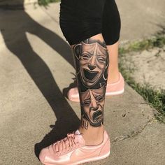 a person with a mask on their leg