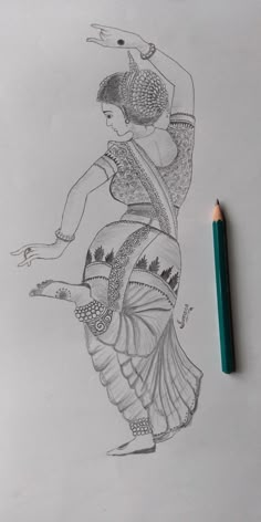 a pencil drawing of a woman dancing