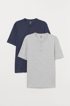 2-pack Henley Shirts - Light gray/dark blue - Men | H&M US 4 Styling Inspiration, Henley Shirts, Khaki Green, Fashion Company, World Of Fashion, Short Tops, Blue Man, Light Gray