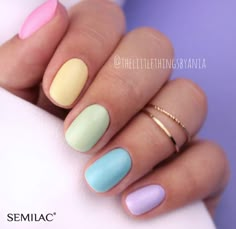 Multi Colored Nails Pastel, Summer Pastel Nails Short, Pastel Shellac Nails, Easter Colors Nails, Easter Dip Powder Nails, Pastel Colour Nails, Hybrid Nails Inspiration, Pastel Nail Colors, Gel Nail Colours