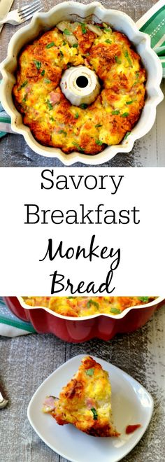 savory breakfast monkey bread in a casserole dish