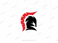 the spartan helmet logo is designed in red and black, with an eagle on it