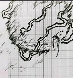 a drawing of a road going through the mountains